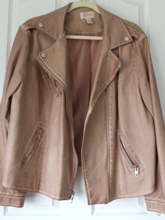 Chico's 3 / XL Dusty Rose Faux Leather Moto Jacket - Pastel Spring Layering 🌸 - Picture 4 of 4